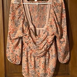 American Eagle pink/orange floral baby doll top